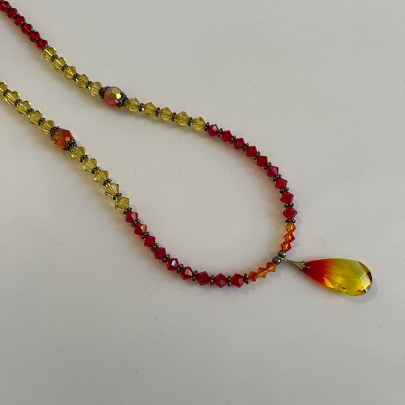 Fire Opal Pendant Crystal Elegant Handcrafted Beaded 18" Necklace Set - Picture 8 of 10